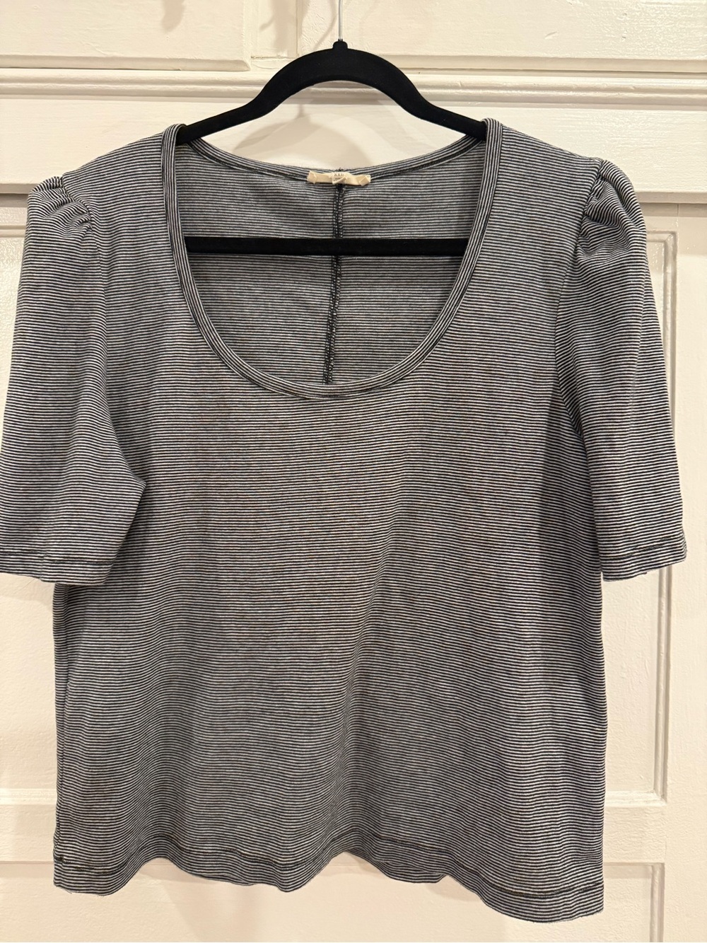 Madewell Women's Scoop Neck Puff Sleeve Top - Gray Stripe